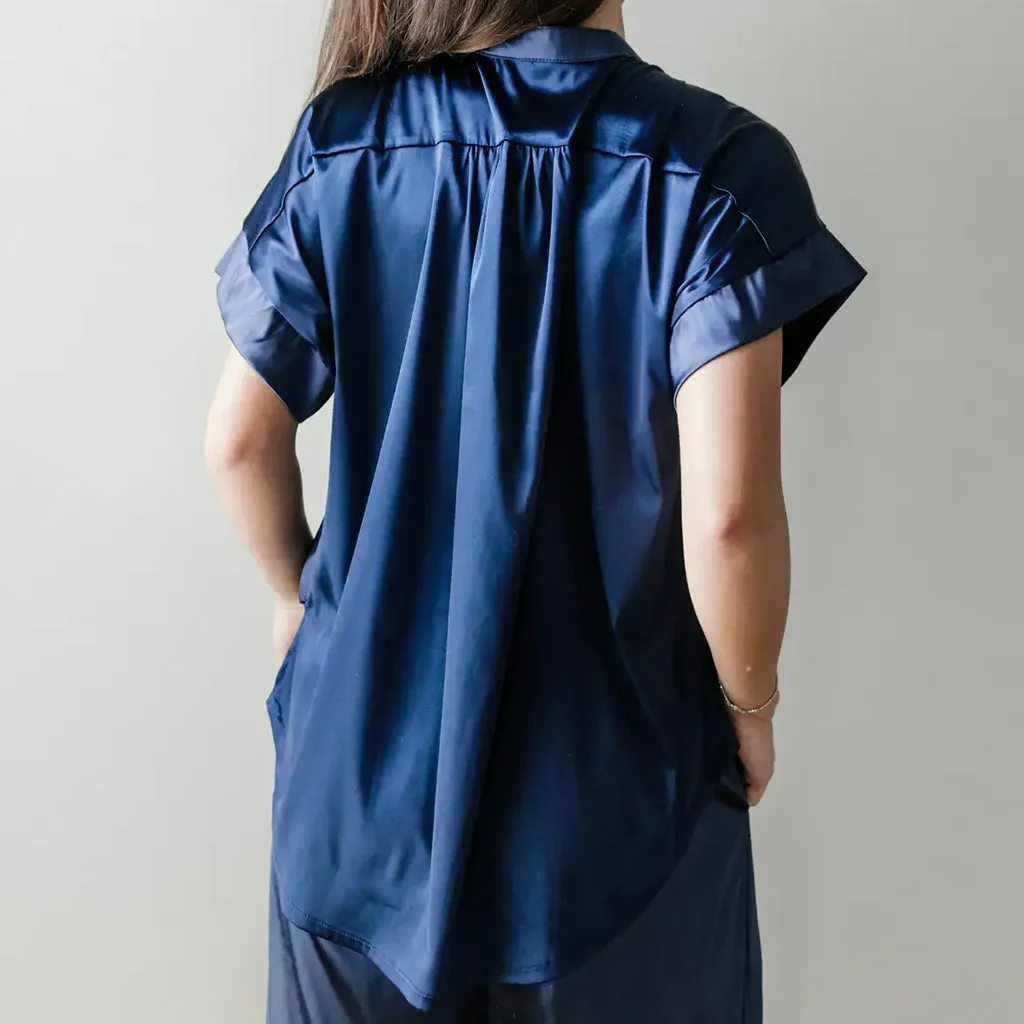 Navy Satin Everly Top