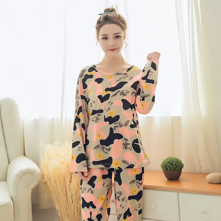 Pajamas Sets Autumn Solid Color Temptation Carton Generation Women Long Sleepwear Suit Camisole 2 piece Sexy Home Women Gift