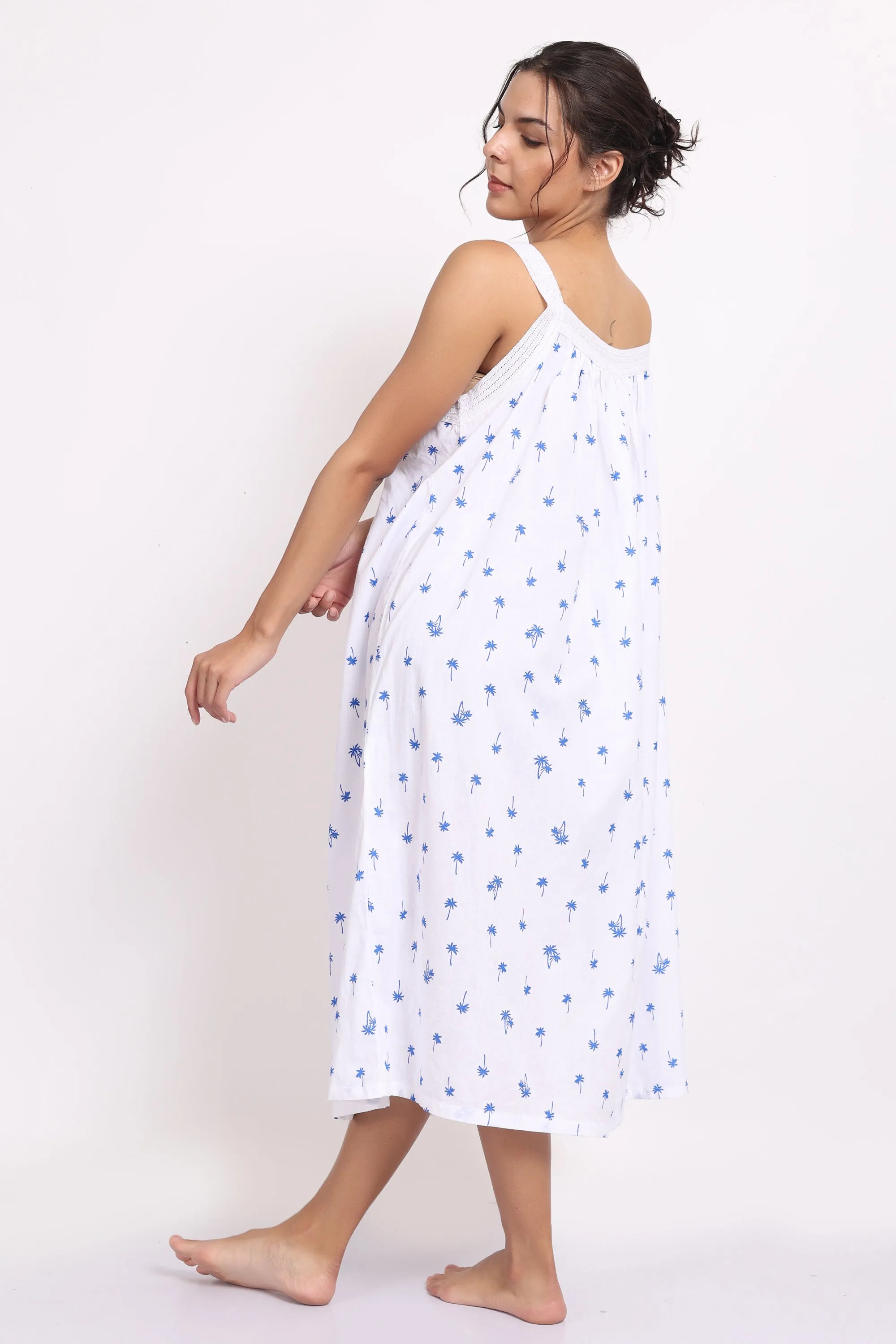 Palm Print Strappy Nightie Navy Palm Print