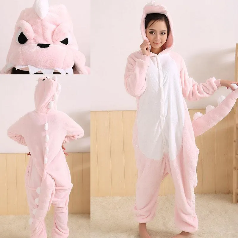 Pink Dinosaur Pajamas Onesies Hoodie Animal Costume