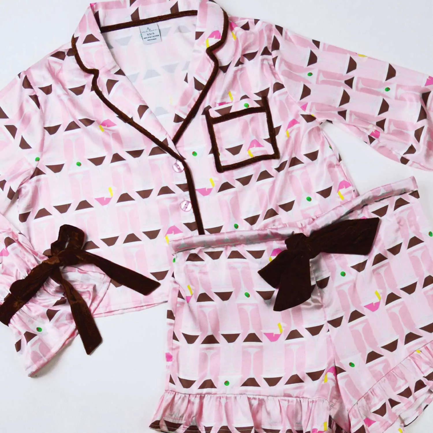 Pink Martini Satin Ruffle Short Pj Set Multi