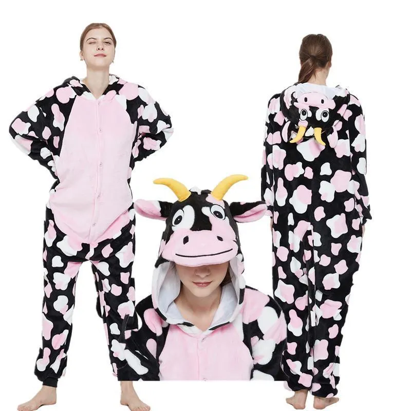 Pink Milk Cow Kigurumi Pajamas Hoodie Animal Costume Onesies