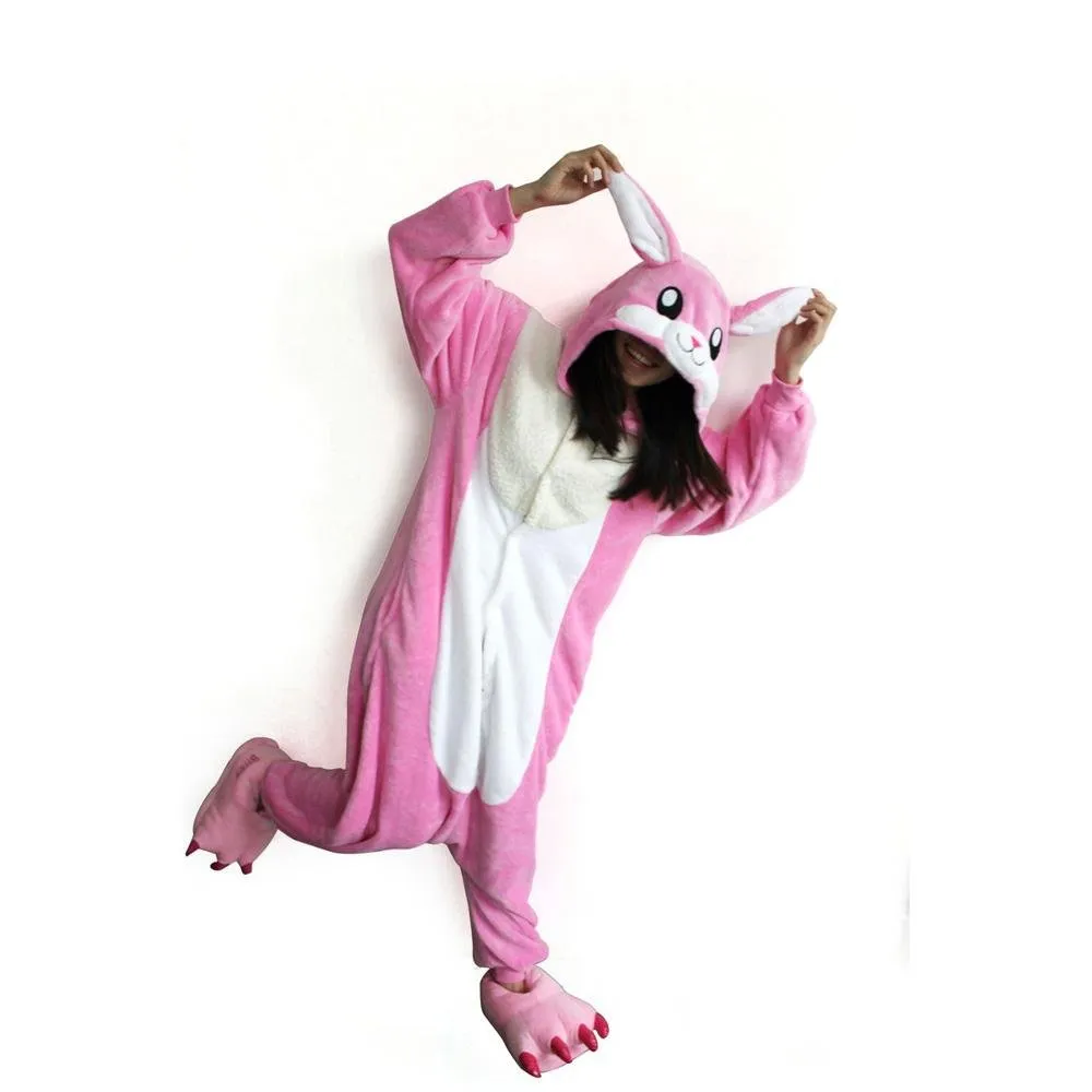 Pink Rabbit Onesies Hoodie Pajamas Animal Costume Kigurumi