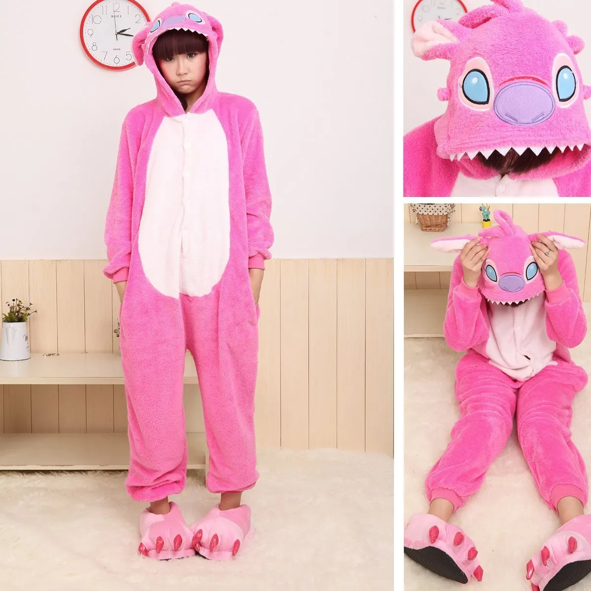 Pink Stitch Onesies Pajamas Animal Costume Hoodie Kigurumi