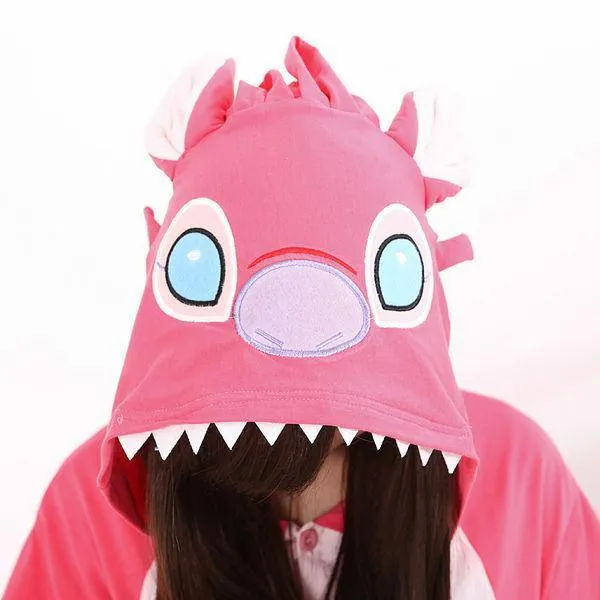 Pink Stitch Pajamas Animal Onesie Hoodie Kigurumi Short Sleeve Costume