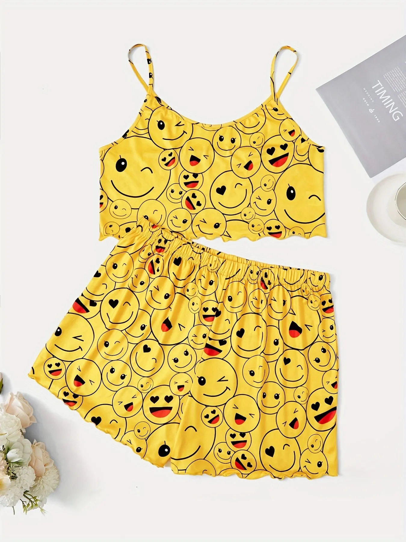 Playful Comfort Women's Plus Tie Dye & Cartoon Face Print Pajama Set for Cute Loungewear