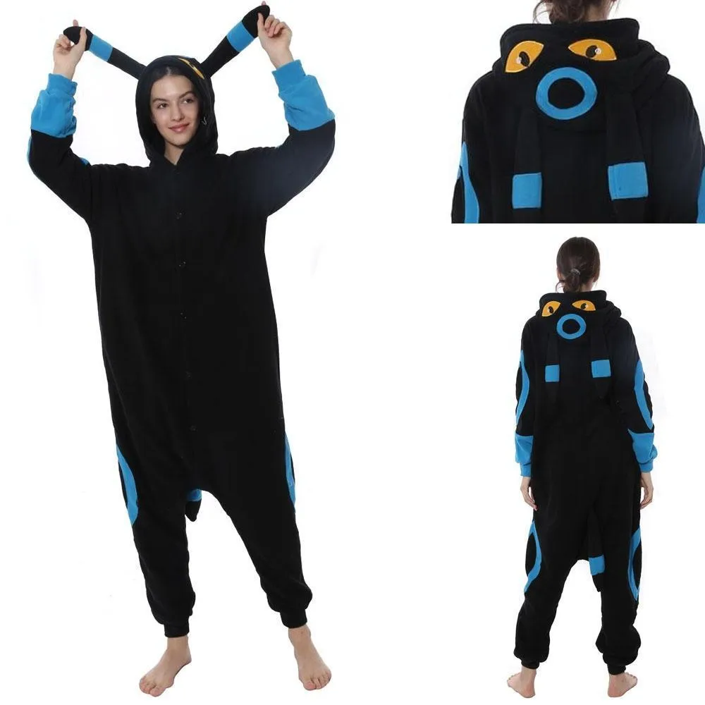 Pokemon Blue Umbreon Eevee Kigurumi Onesie Hoodie Costume Pajamas Black Pajamas