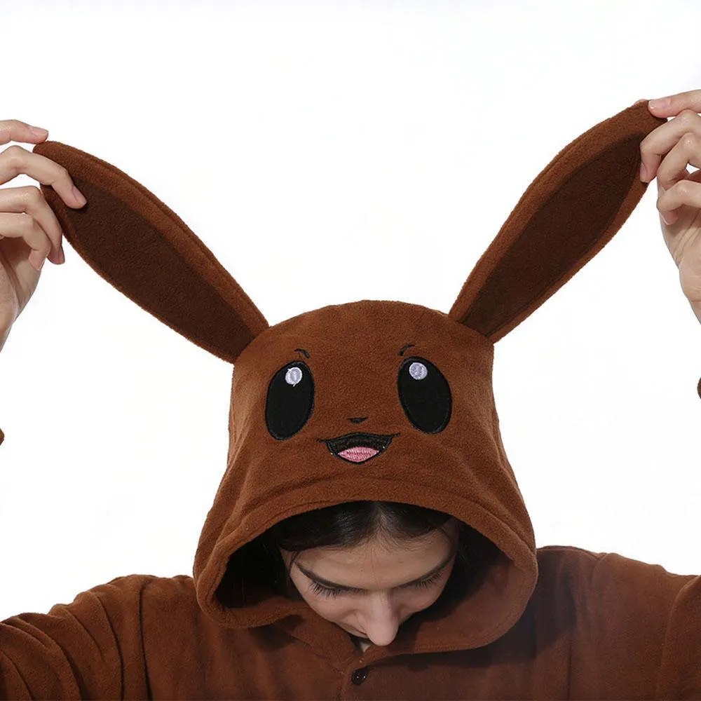 Pokemon Original Eevee Kigurumi Onesie Hoodie Costume Pajamas Brown Pajamas