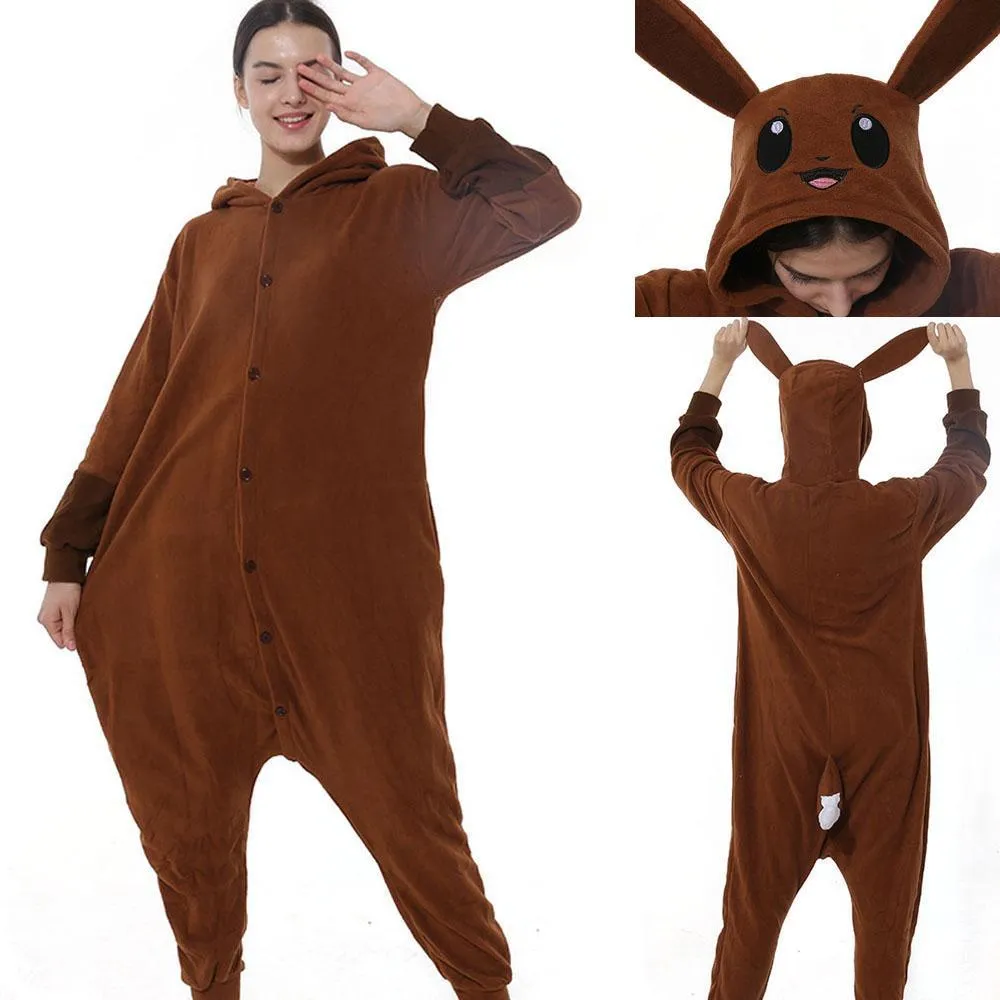 Pokemon Original Eevee Kigurumi Onesie Hoodie Costume Pajamas Brown Pajamas