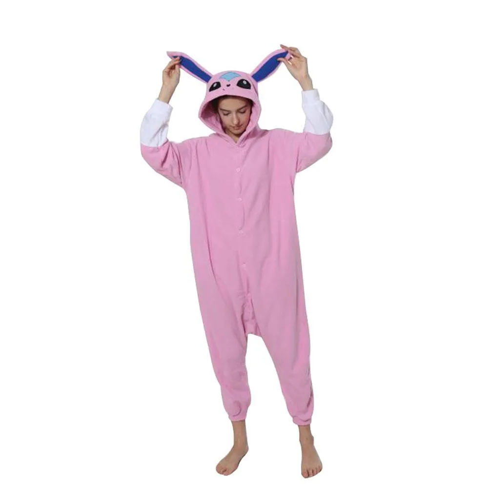 Pokemon Pink Glaceon Eevee Kigurumi Onesie Hoodie Costume Pajamas Sylveon Eevee Pajamas