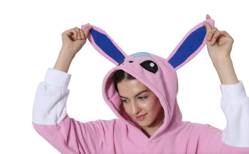 Pokemon Pink Glaceon Eevee Kigurumi Onesie Hoodie Costume Pajamas Sylveon Eevee Pajamas