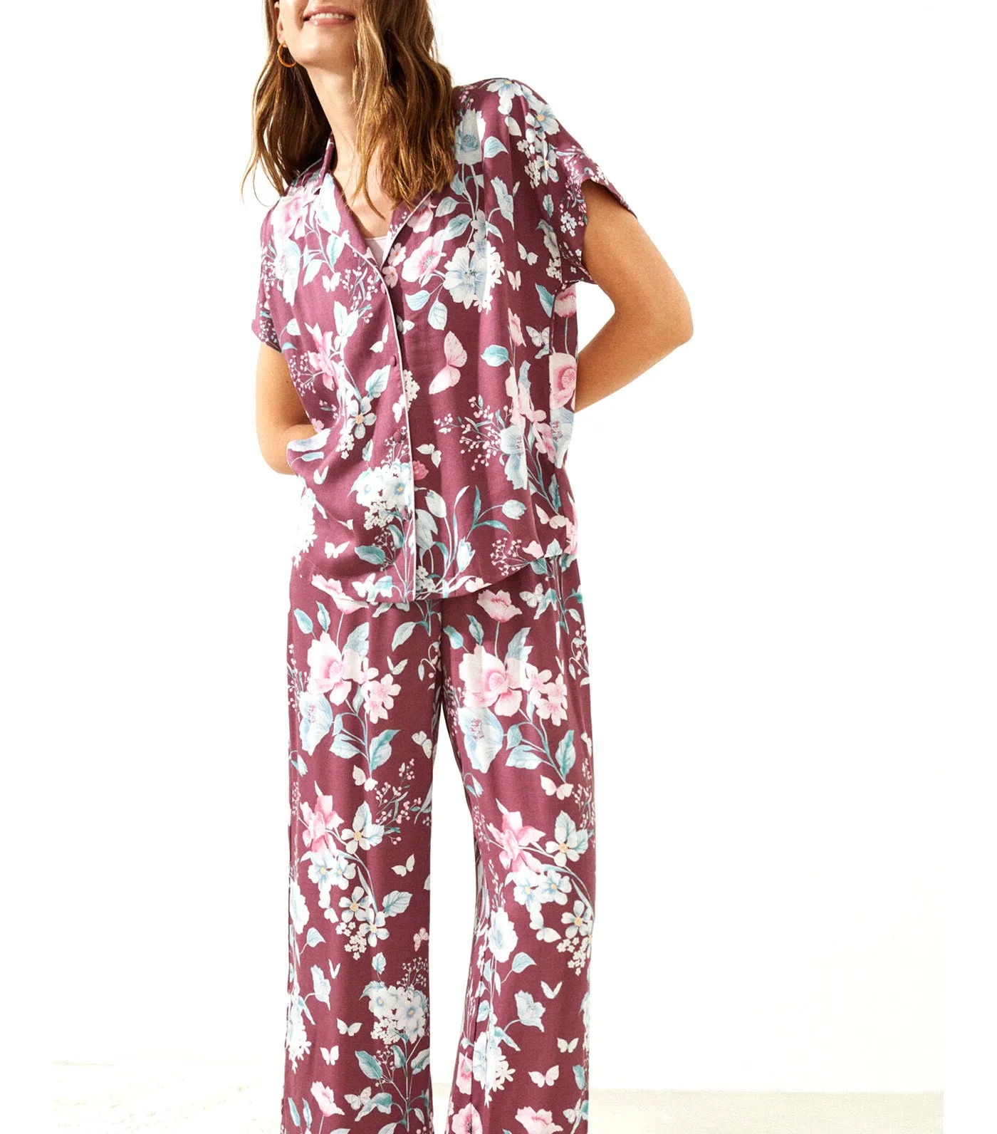 Printed Classic Long Pajamas Set Red