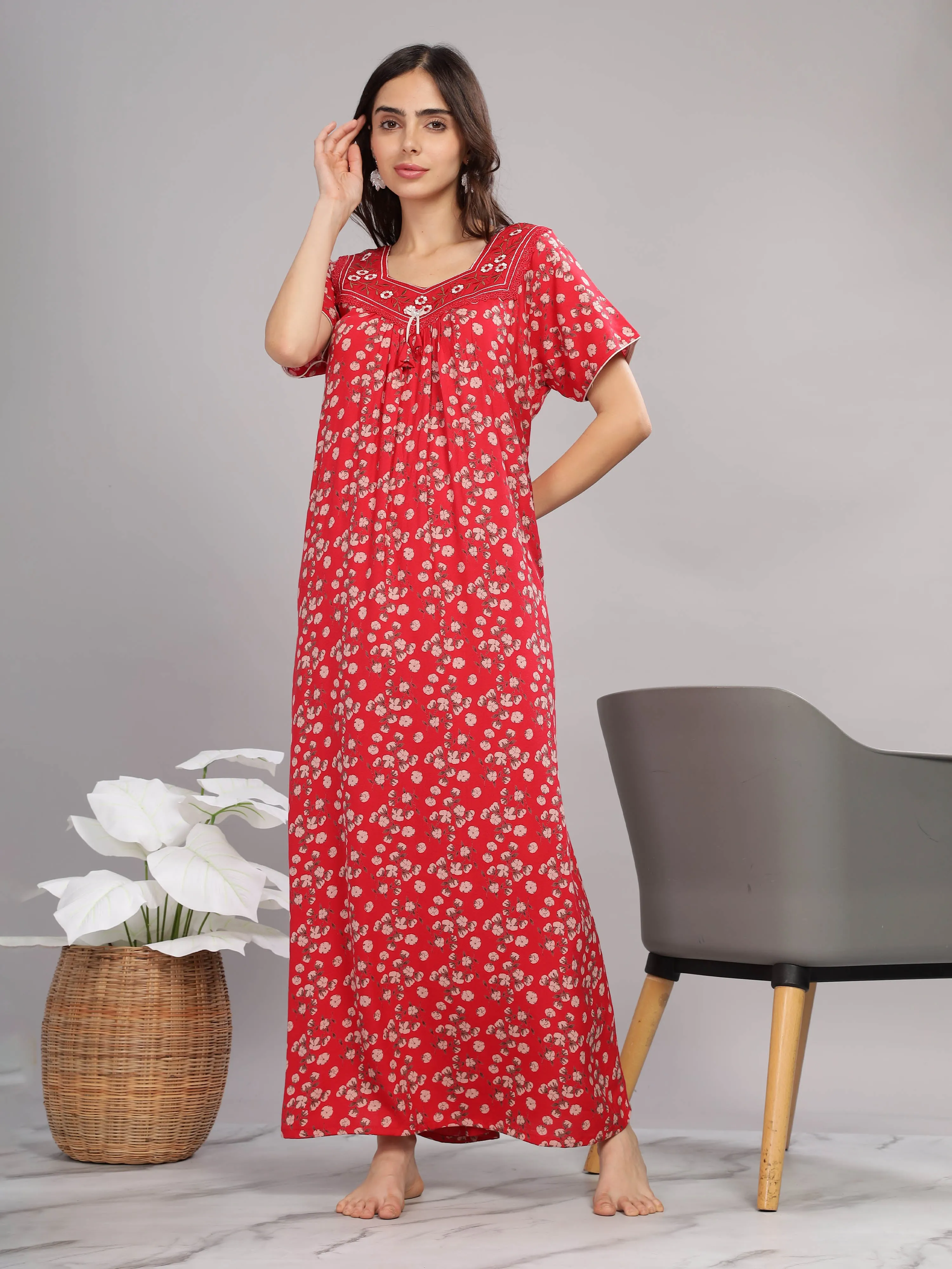 Red Alpine Pleated Designer Nighty