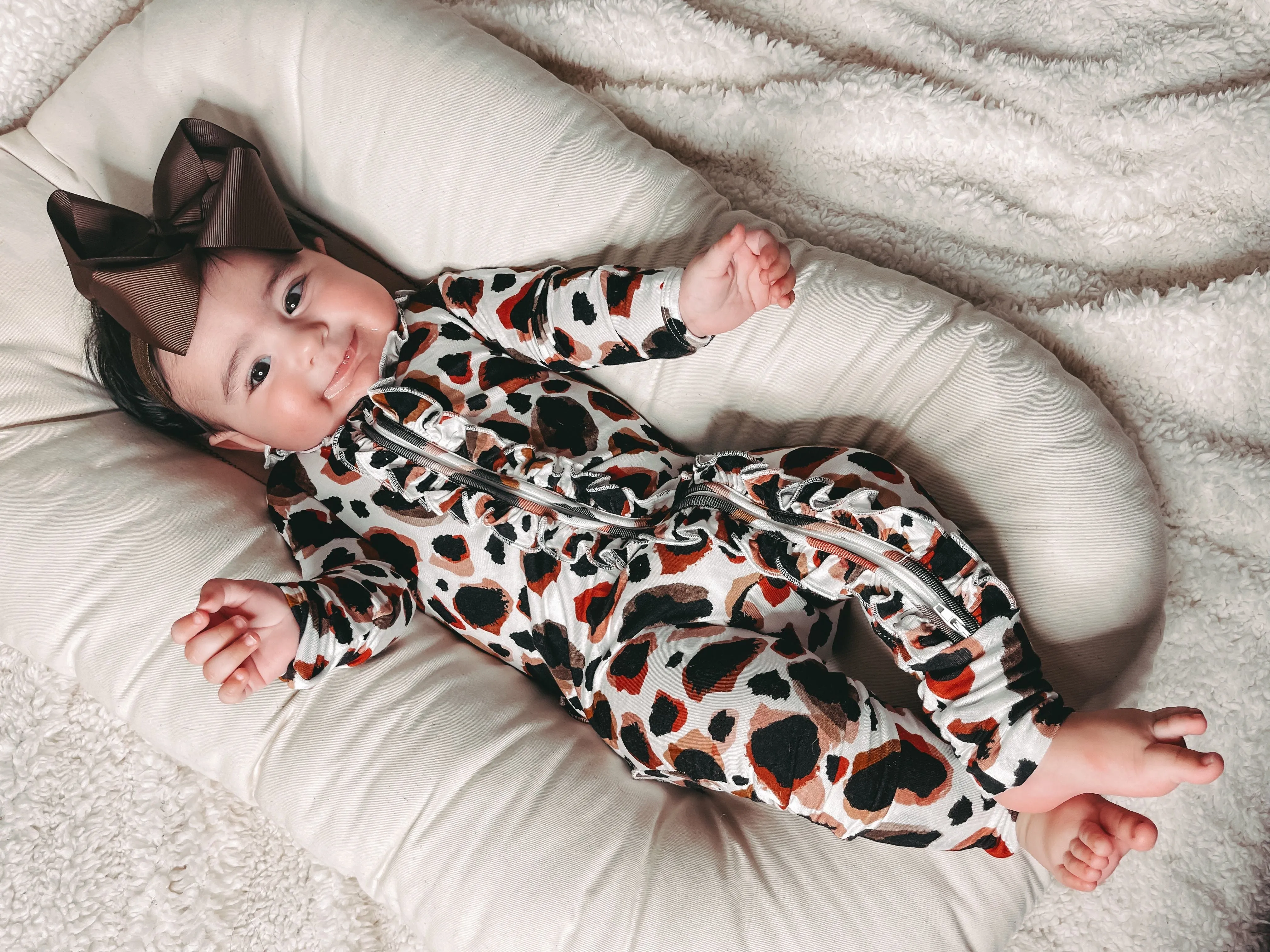 Ruffle Zipper Footies - Bold Leopard