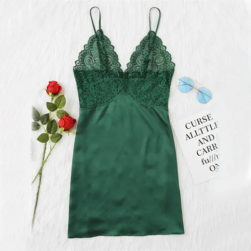 Scalloped Lace Sexy Nightdress Green Sheer Cami Nightgown