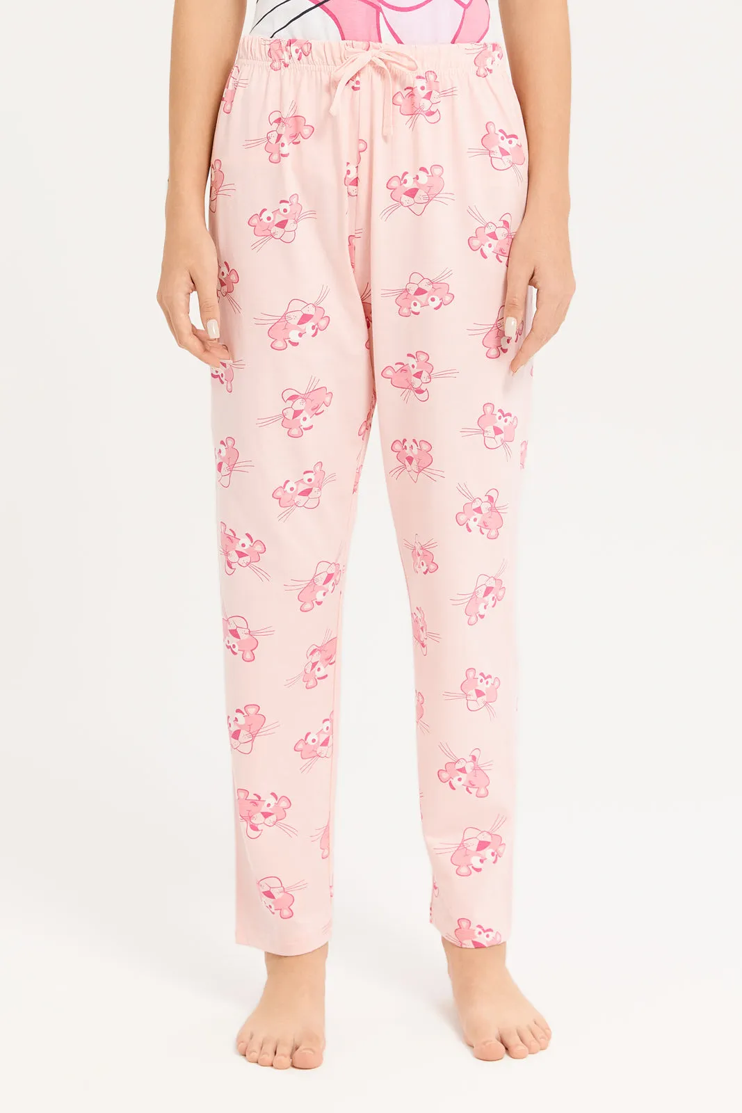 Senior Girls Pink And White Pink Panther Pajama Set (2 Piece)