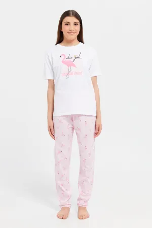 Senior Girls White Flamingo Pyjama Set (2 Piece)