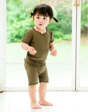 Shirring Khaki Short Sleeve Pajamas