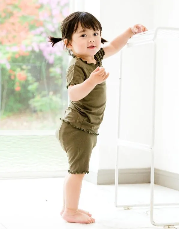 Shirring Khaki Short Sleeve Pajamas