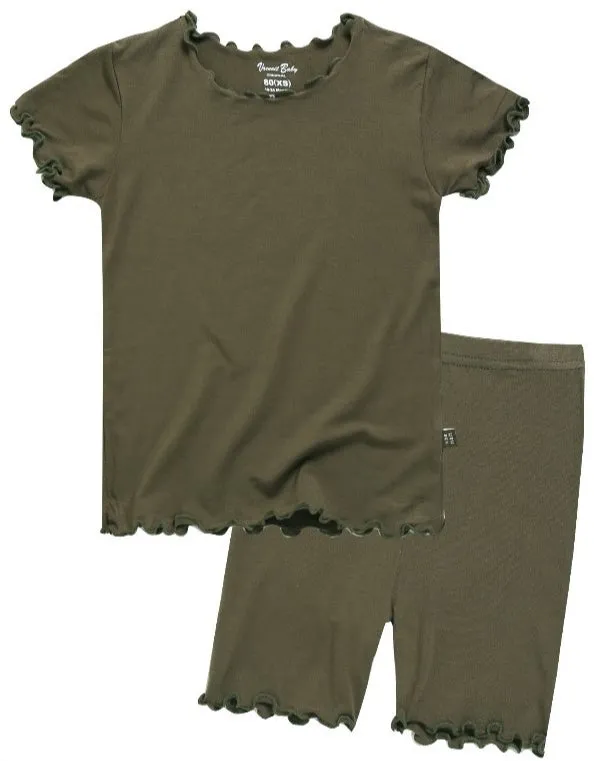 Shirring Khaki Short Sleeve Pajamas