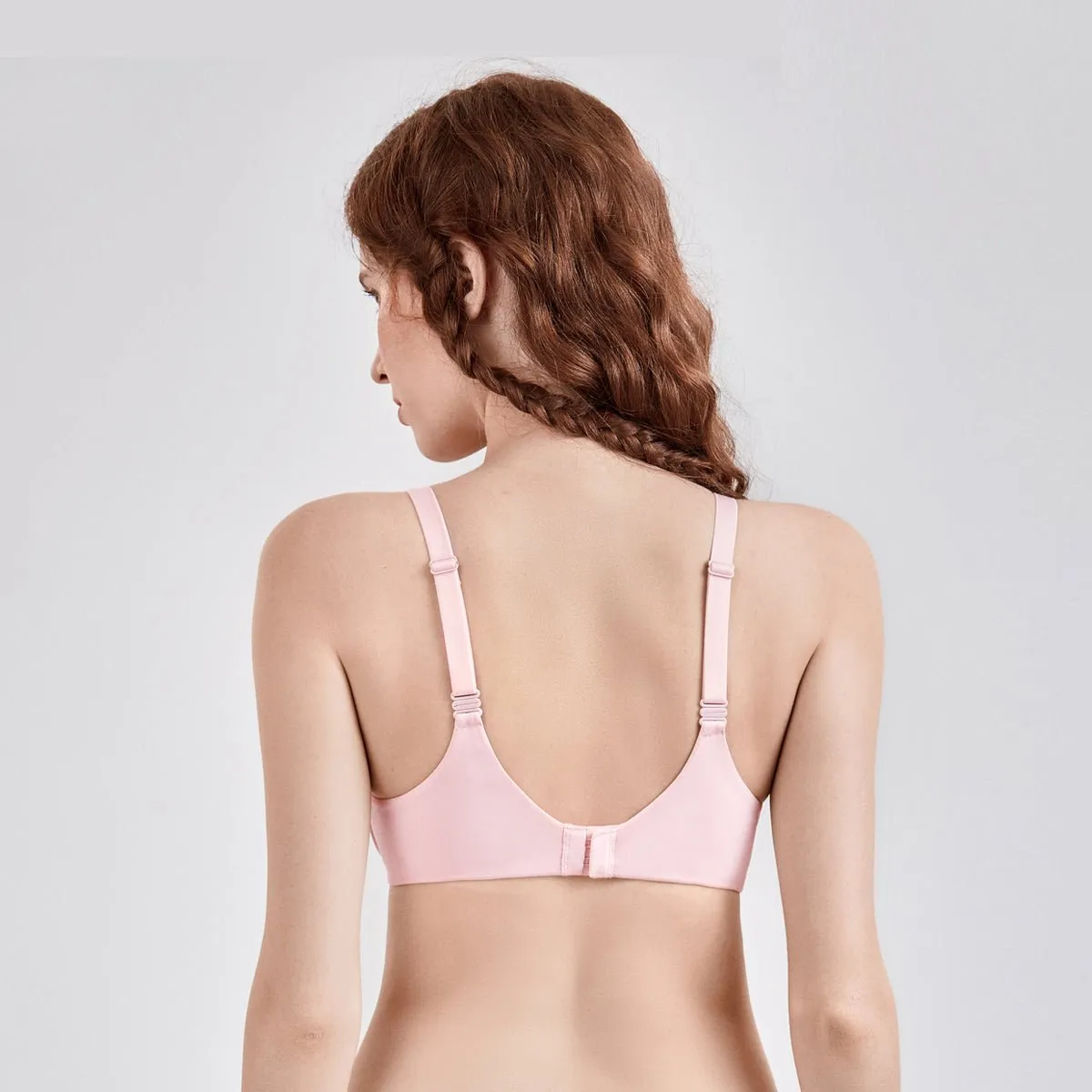 Soft Padded Underwire Plunge Full Coverage Pink Push Up Tshirt Bra