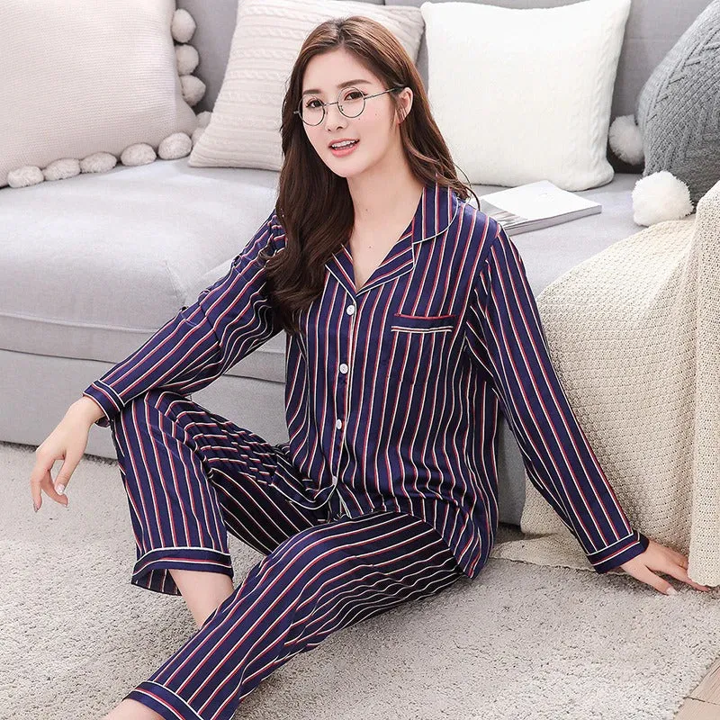 Stripe Pattern Comfy Long Sleeve Pajamas Set