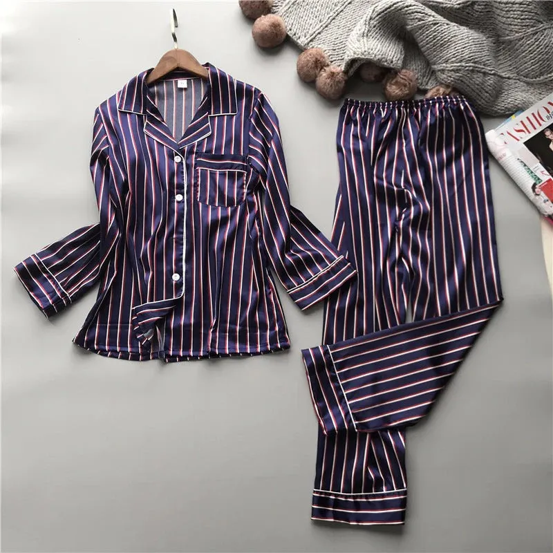 Stripe Pattern Comfy Long Sleeve Pajamas Set