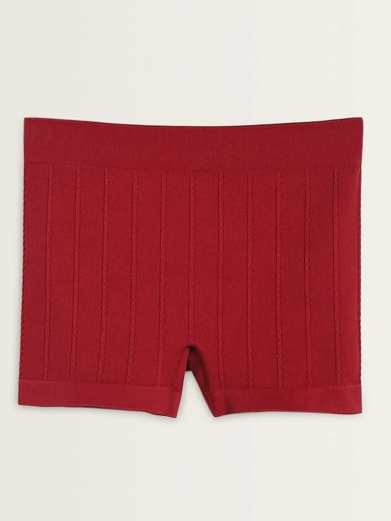 Superstar Red Ribbed Textured Short Brief