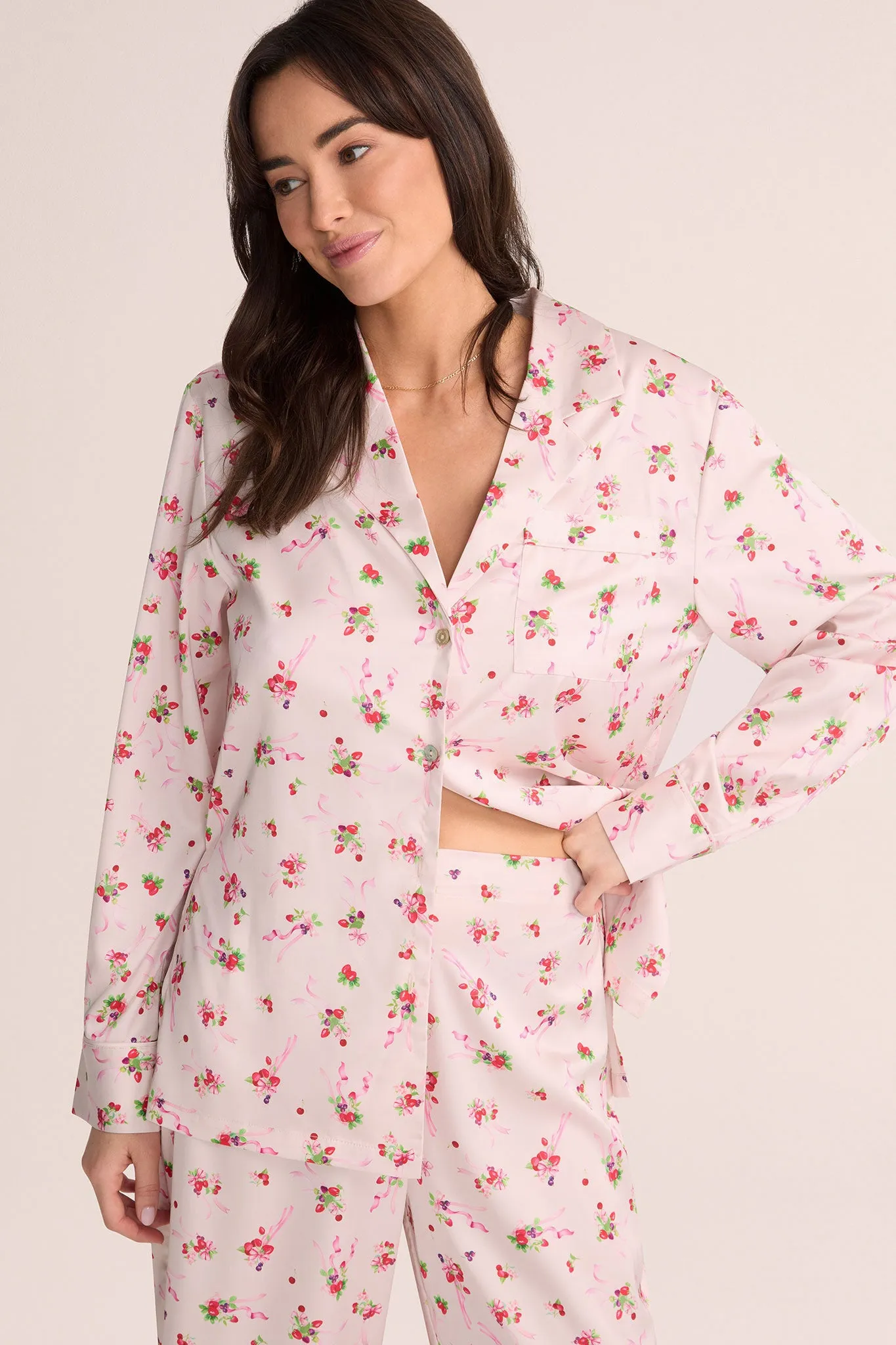 Sweet Berry & Bows Womens Lounge Pyjama  - Blush