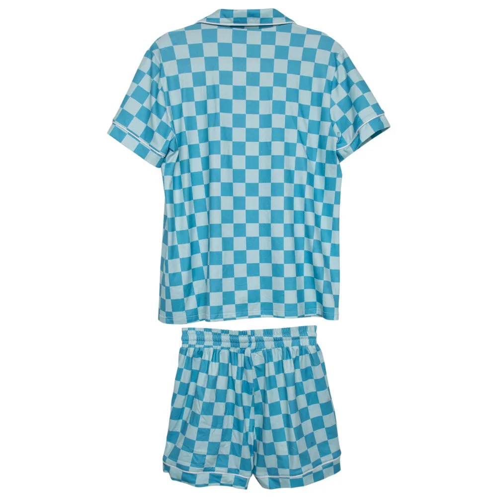 Teal Checker Wholesale Pajamas Shorts Set