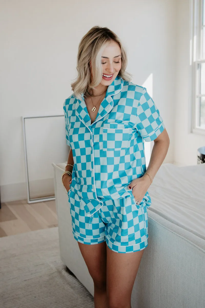 Teal Checker Wholesale Pajamas Shorts Set