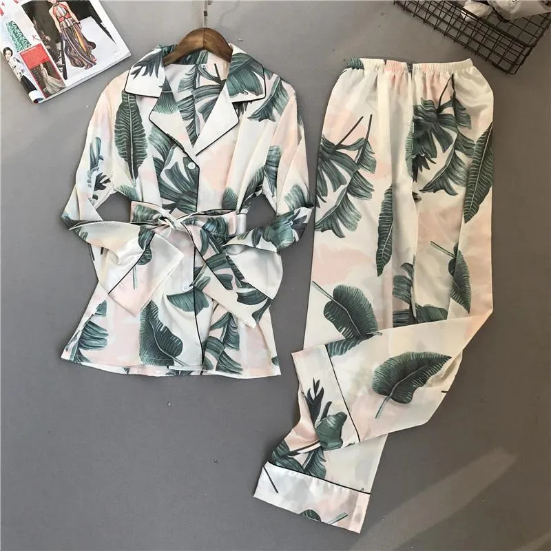 Tropical Palm Leaf Long Sleeve Pajamas Set