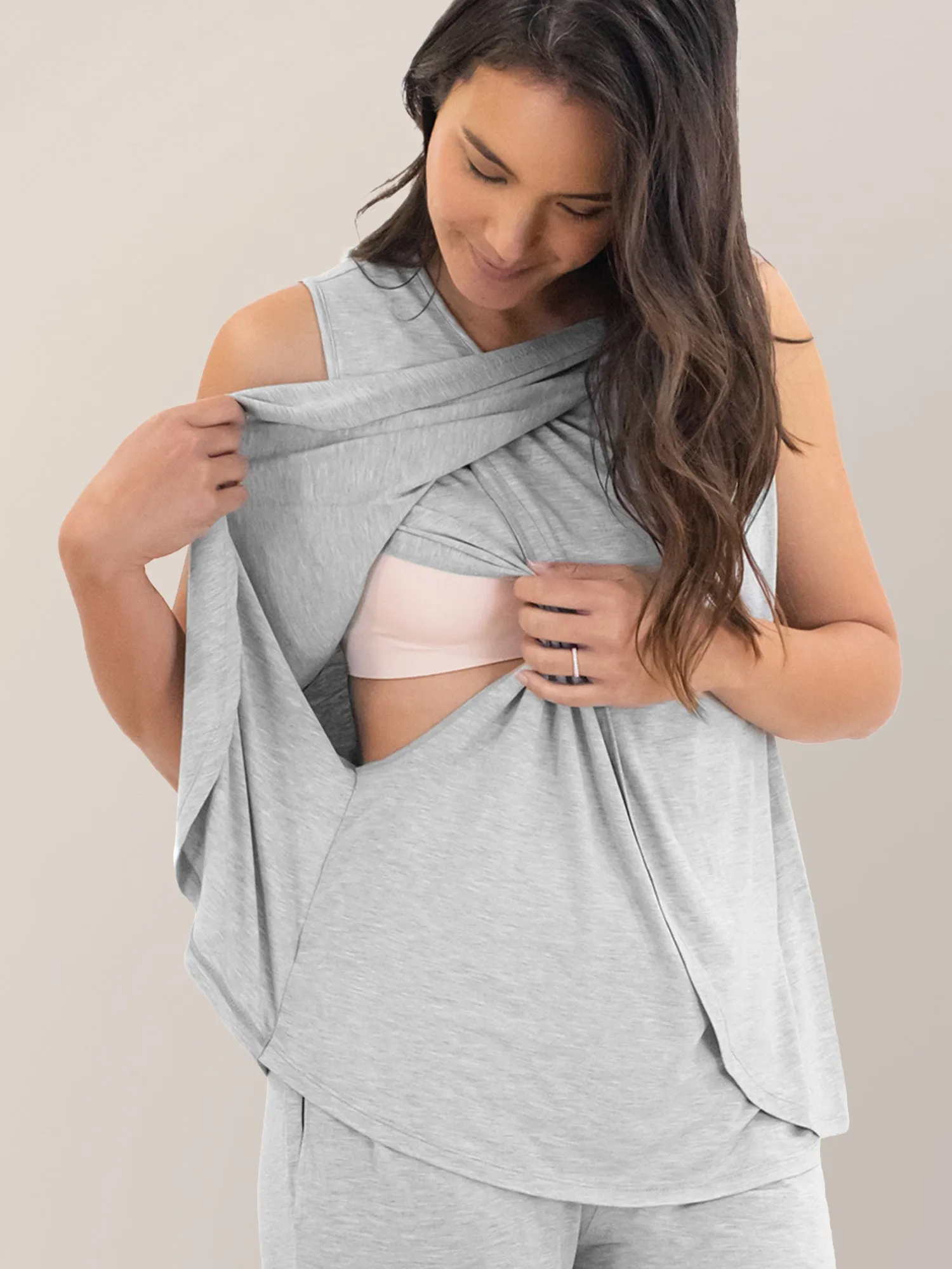 Tulip Hem Nursing Tank & Capri Pajama Set | Grey Heather