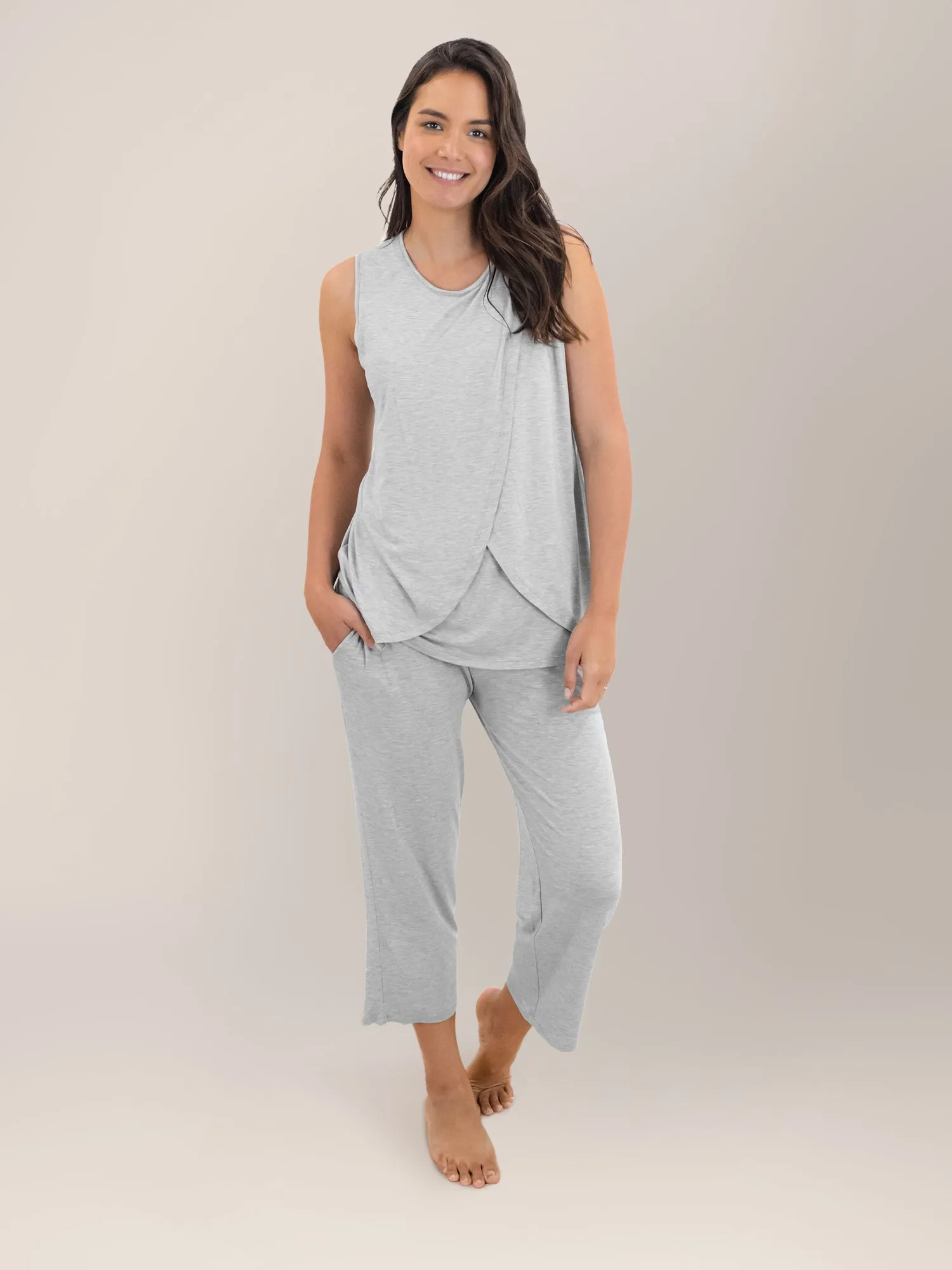 Tulip Hem Nursing Tank & Capri Pajama Set | Grey Heather