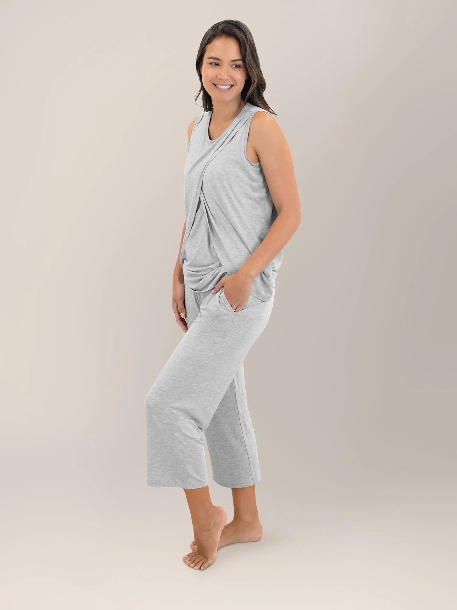 Tulip Hem Nursing Tank & Capri Pajama Set | Grey Heather