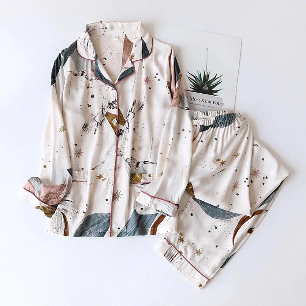 Two-Piece Long Sleeve Classy Pajamas Set