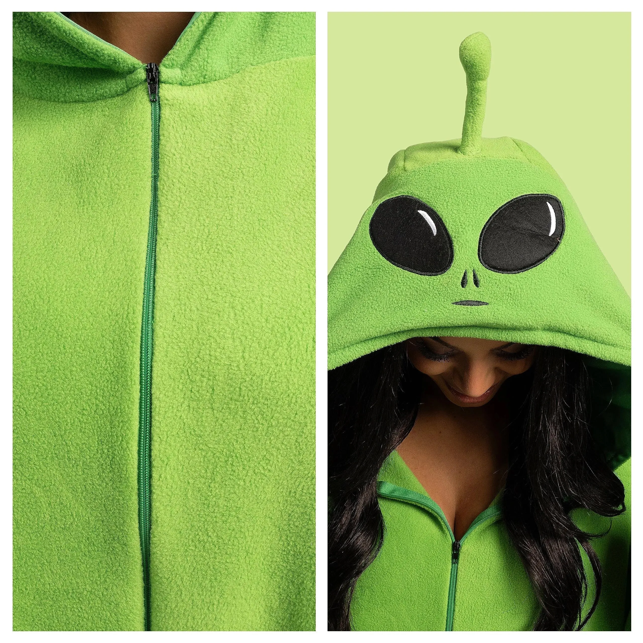 Unisex Adult Alien Pajama Plush Halloween Costume with Hat Dress Up Party