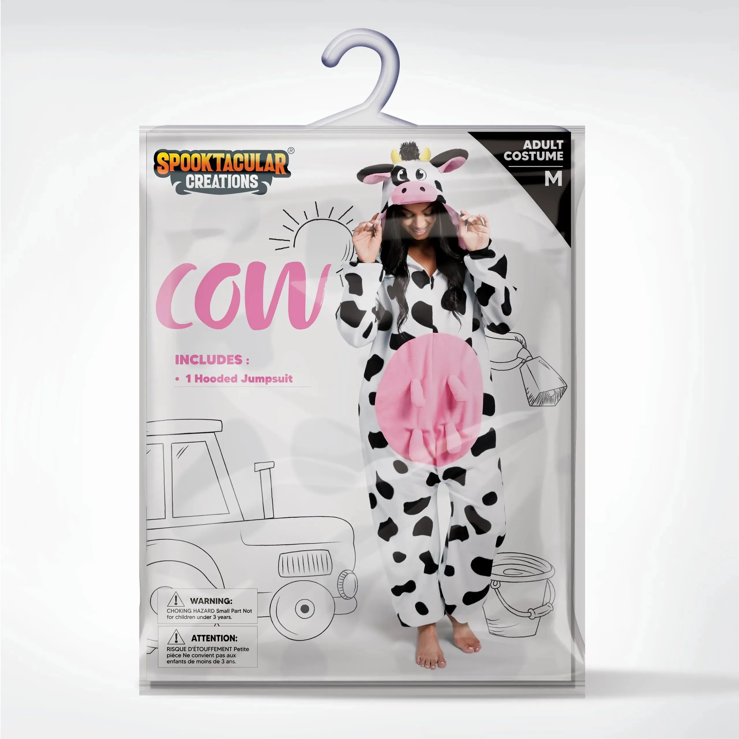 Unisex Adult Cow Pajama Plush Costume with Hat Tail