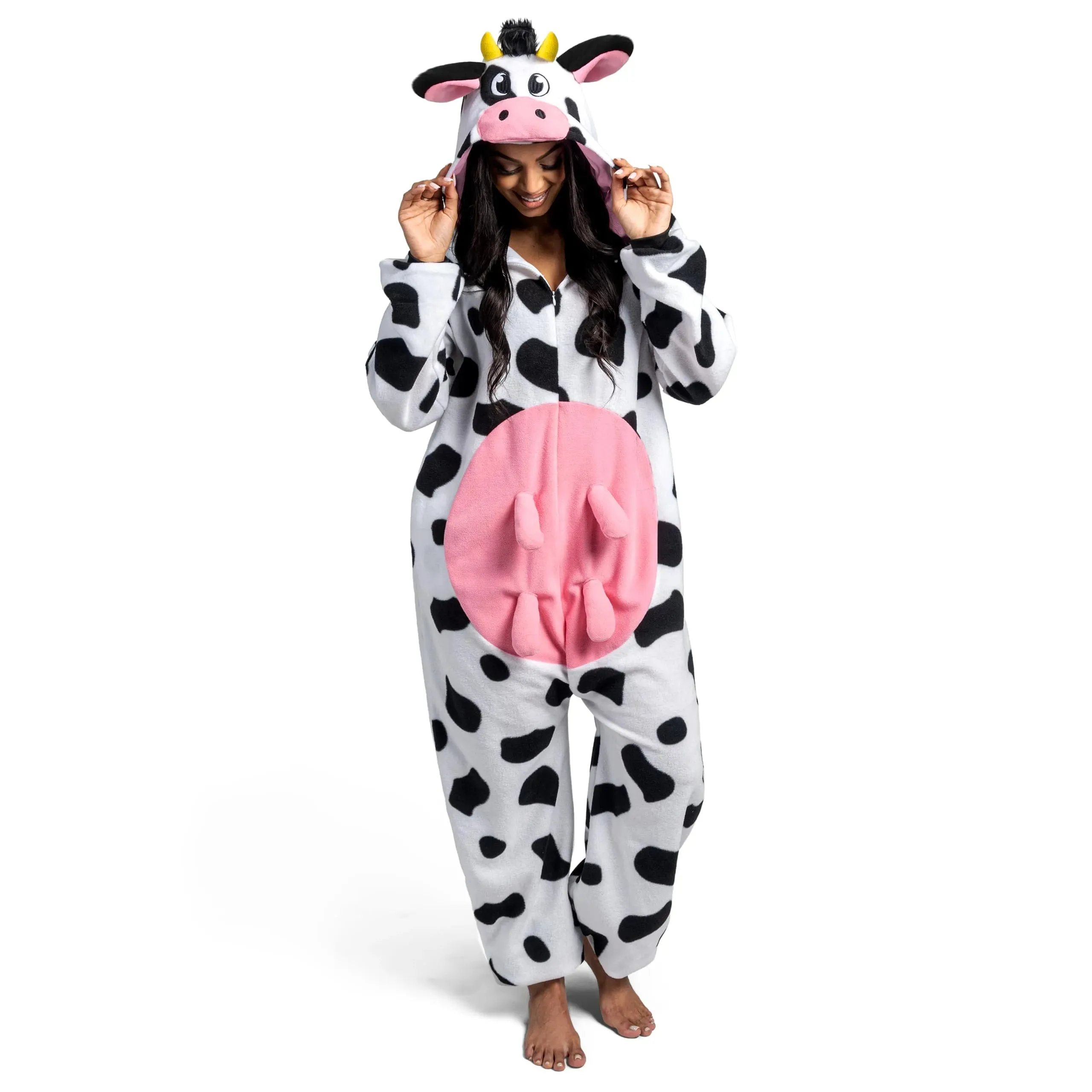 Unisex Adult Cow Pajama Plush Costume with Hat Tail