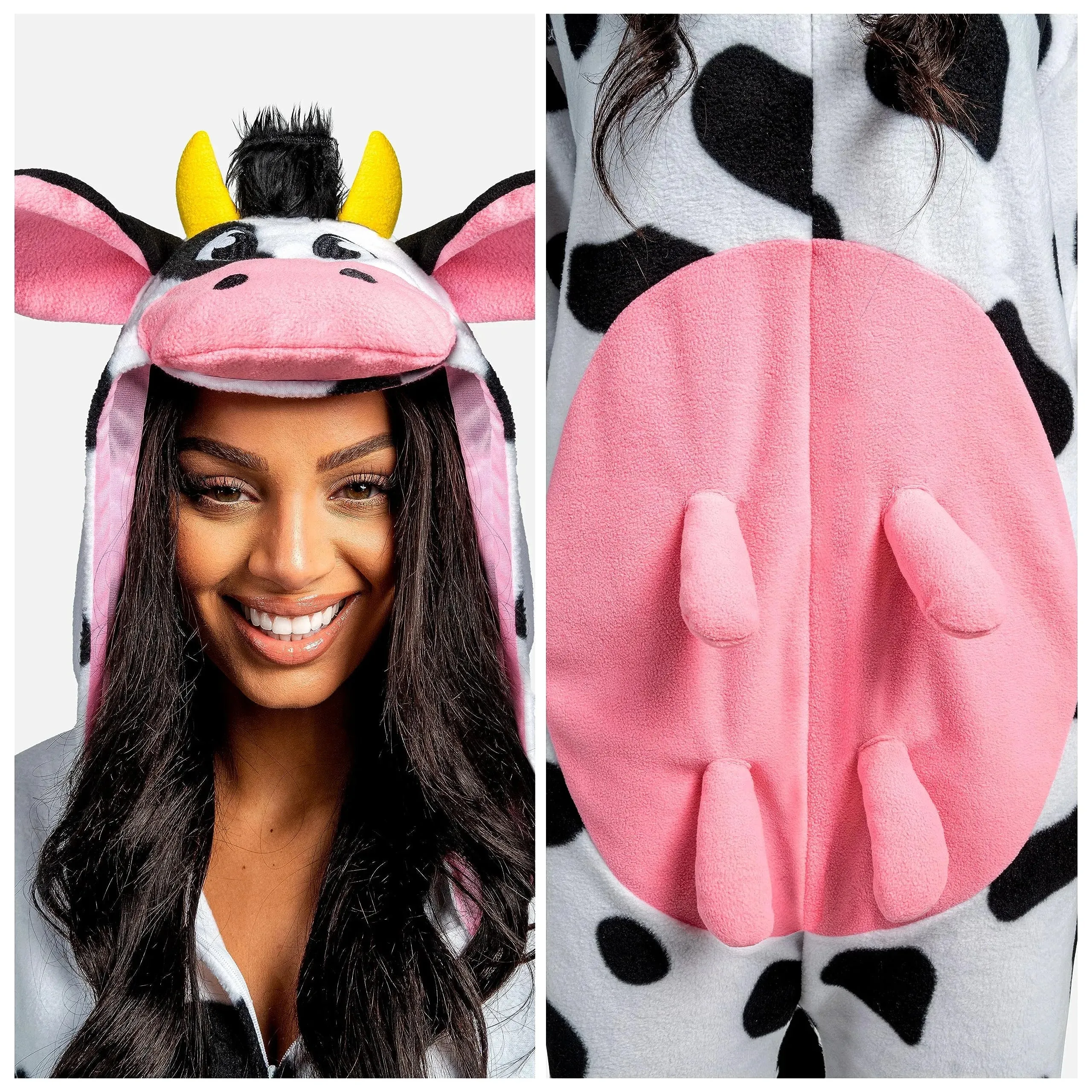 Unisex Adult Cow Pajama Plush Costume with Hat Tail