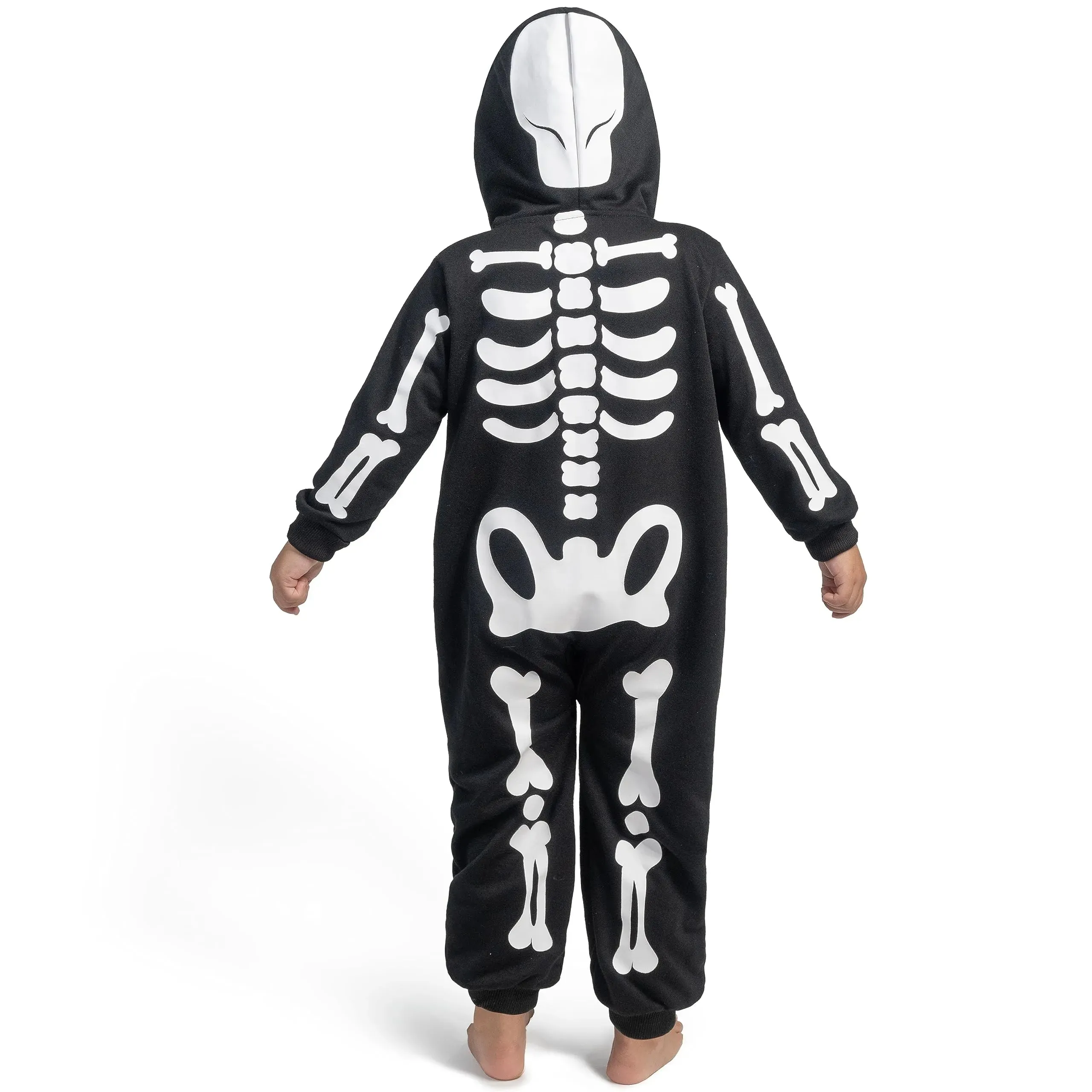 Unisex Skeleton Jumpsuit Pajama Toddler, Plush Zip-Up Black Hooded