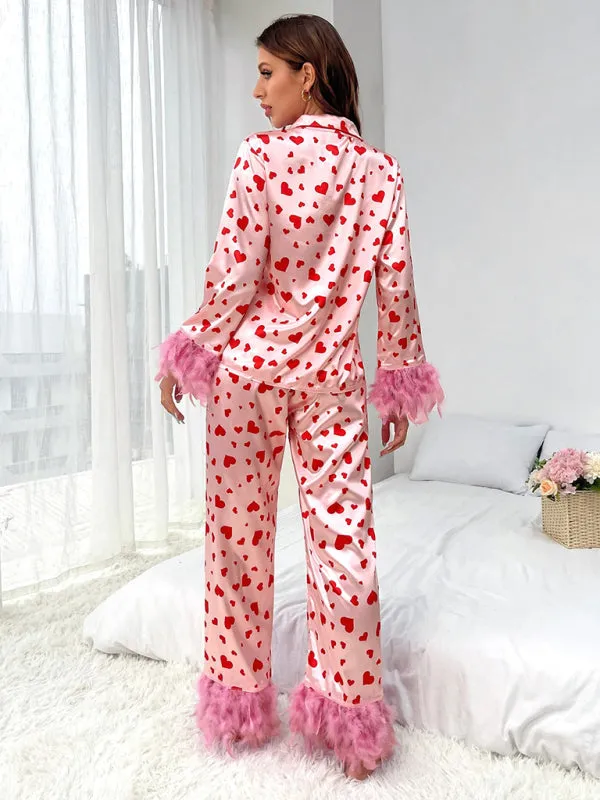 Valentine's Day Sweet Love Print Casual Suit Pajamas