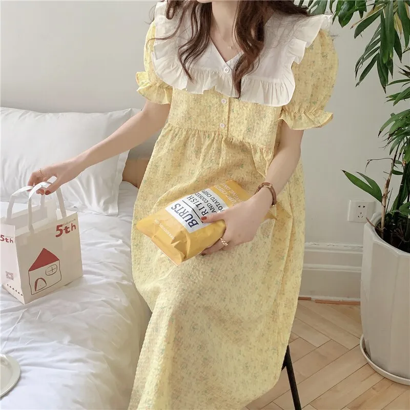 Wenkouban Ruffles V-Neck Summer Pajamas Set Women Short Sleeve Sweet Blouse   Shorts Suit Cotton Sleepwear Flowers Plaid Homewear