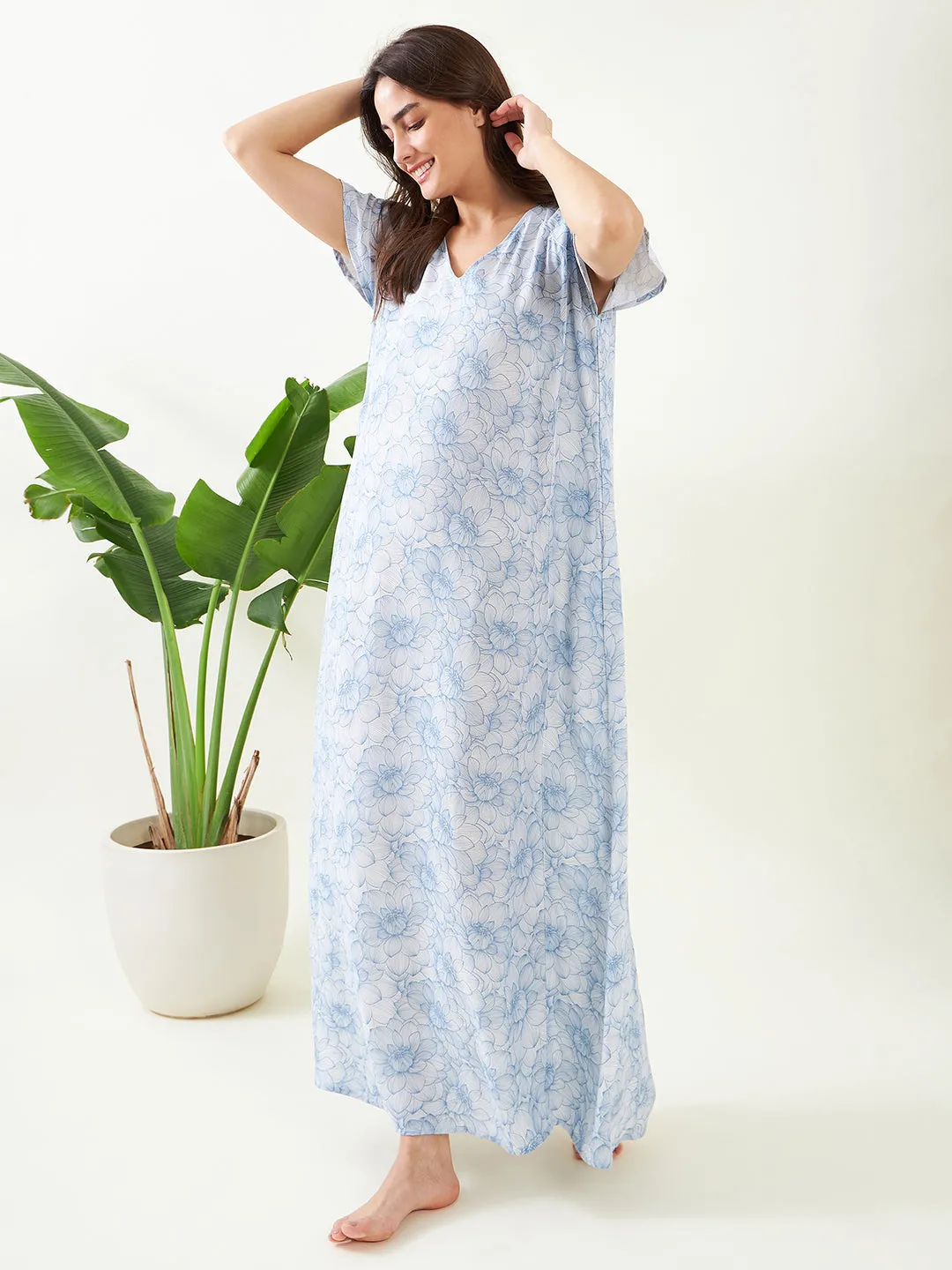 White Floral Strokes Nightdress