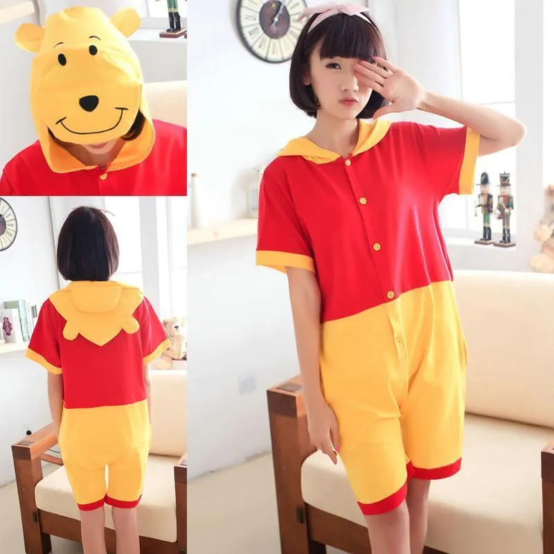 Winnie the Pooh Pajamas Onesie Hoodie Kigurumi Short Sleeve