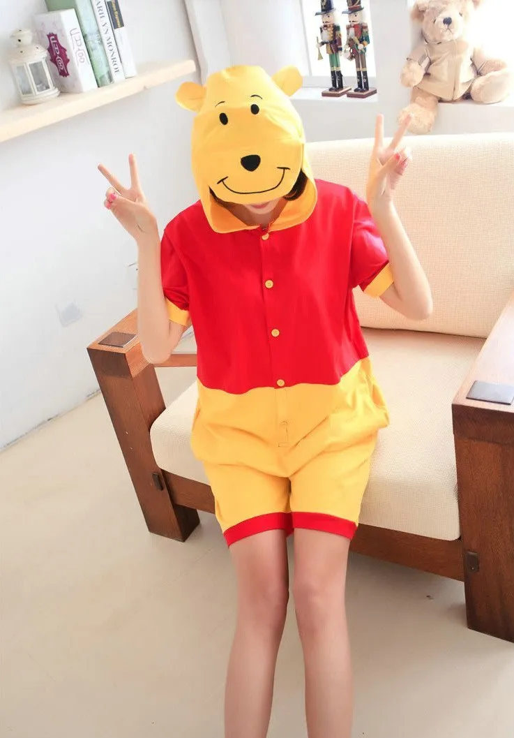 Winnie the Pooh Pajamas Onesie Hoodie Kigurumi Short Sleeve