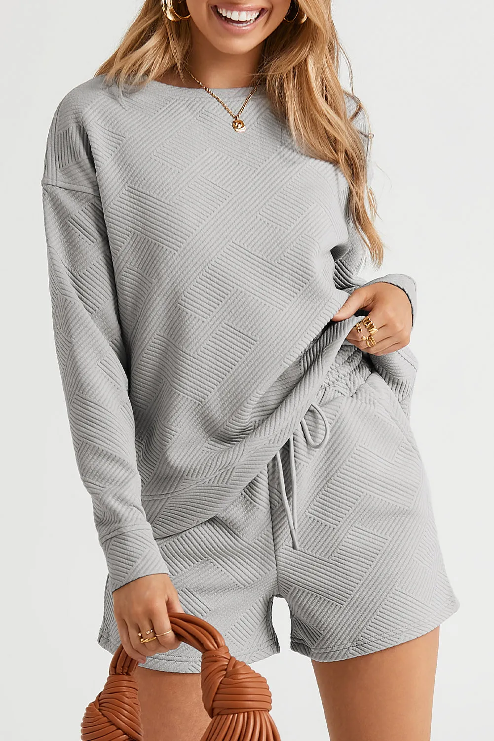 Women's 2 Piece Textured Outfits Long Sleeve Lounge Sets Cozy Pajamas Tracksuit Set