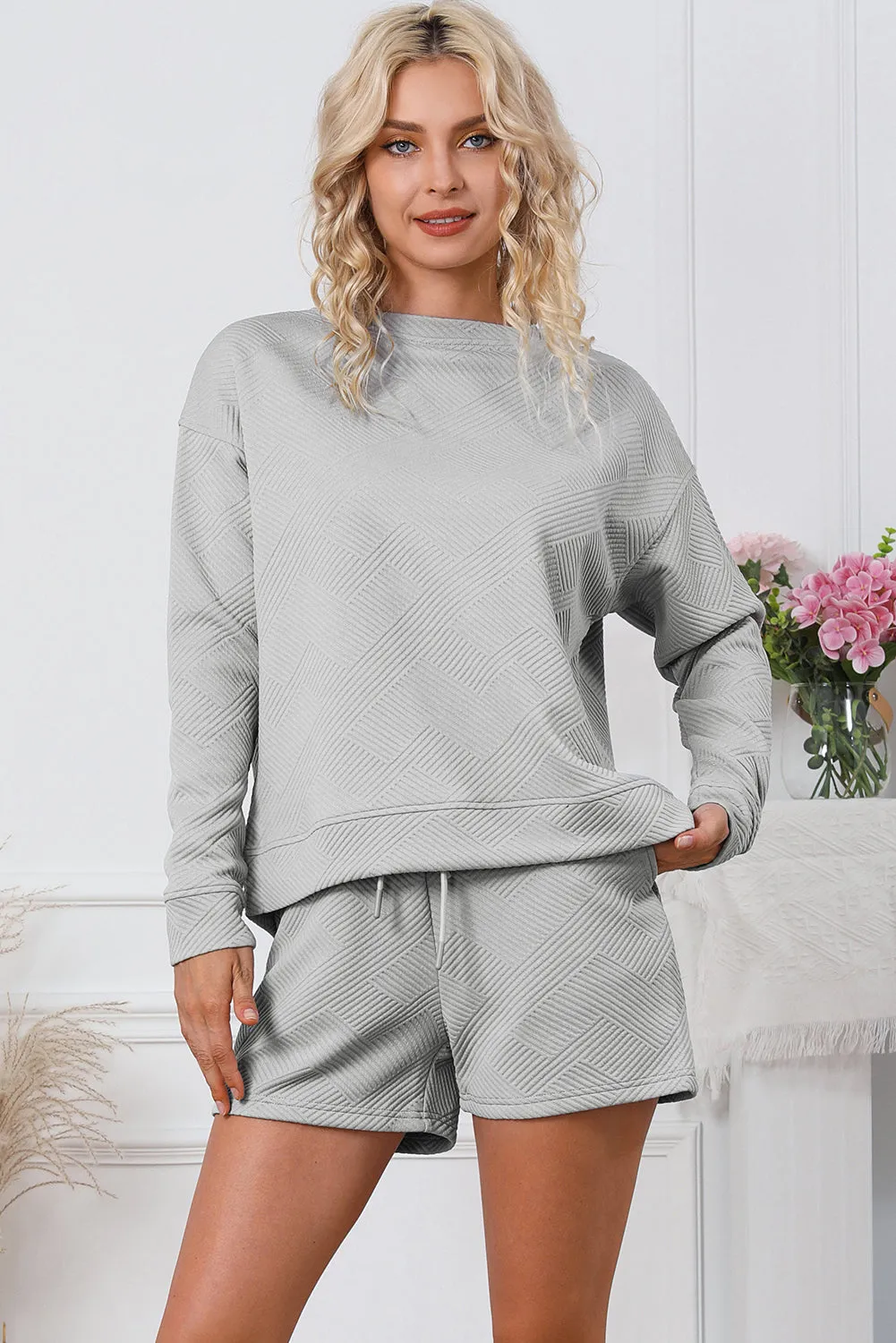 Women's 2 Piece Textured Outfits Long Sleeve Lounge Sets Cozy Pajamas Tracksuit Set