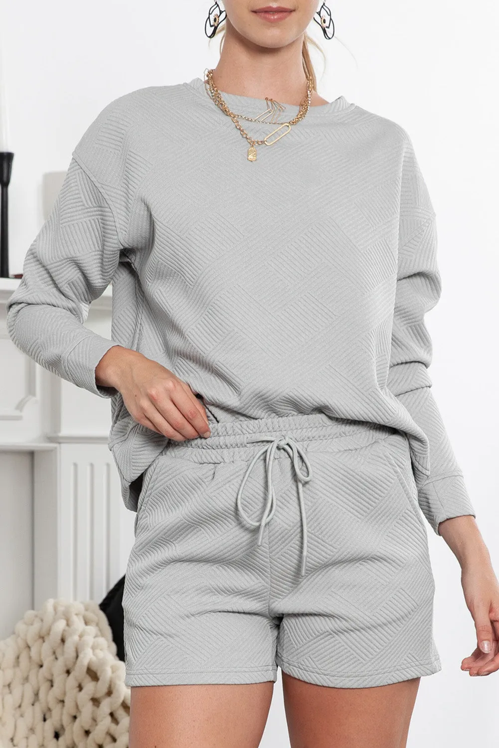 Women's 2 Piece Textured Outfits Long Sleeve Lounge Sets Cozy Pajamas Tracksuit Set