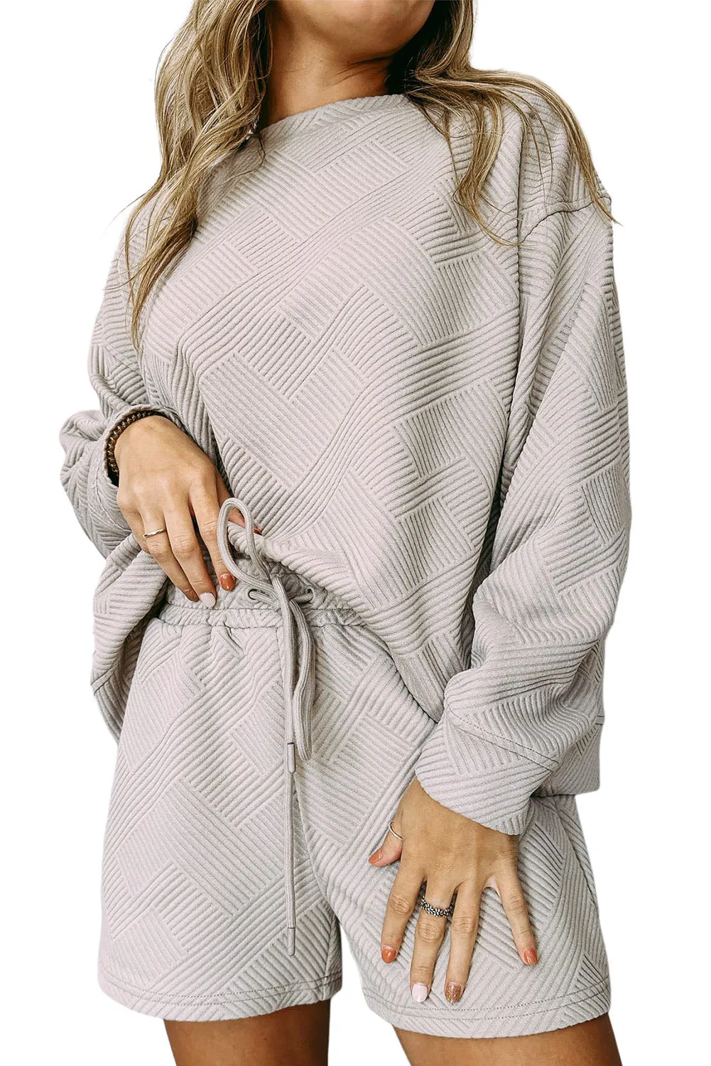 Women's 2 Piece Textured Outfits Long Sleeve Lounge Sets Cozy Pajamas Tracksuit Set